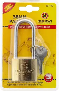 Pack Of 2 Long Shackle Brass Heavy Duty Padlock 3 Keys Security 38Mm