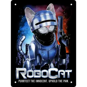 Horror Cats Tin Robocat Plaque Multicoloured (20cm x 15cm)