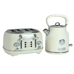 Charles Bentley 1.7L Kettle & 4 Slice Toaster Set Cream & Chrome Fast Boil