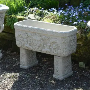 Pair of Lion Head design Stone Vases and Planter Troughs