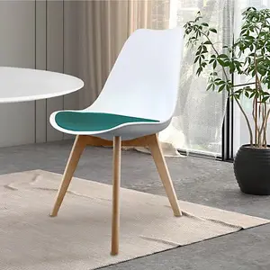 Soho White & Teal Plastic Dining Chair with Squared Light Wood Legs