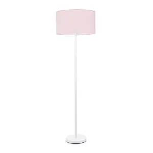 ValueLights Charles White Metal Single Stem Floor Lamp with Blush Pink Drum Lamp Shade