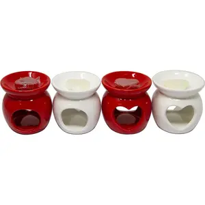 4 X Ceramic Love Heart Oil Burner With Scented Wax Melt Gift Tea Lights Aroma