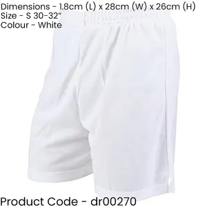 S - WHITE Adult Soft Touch Elasticated Training Shorts Bottoms - Football Gym