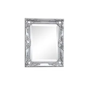 Melody Maison Ornate Silver Wall Mirror with Bevelled Glass 52cm x 42cm