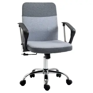 Vinsetto Office Chair Linen Swivel Desk Chair Home Study Rocker w/ Wheel, Grey