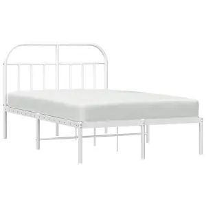 Berkfield Metal Bed Frame with Headboard White 135x190 cm