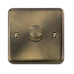 Curved Antique Brass 1 Gang 2 Way LED 100W Trailing Edge Dimmer Light Switch - SE Home