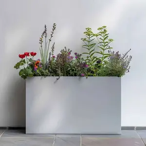 80cm Long Zinc Matte White 60cm Tall Trough Planter