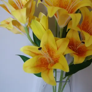 12 x 60cm Artificial Lily Stem Yellow (144 Flowers)