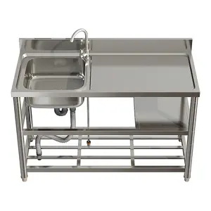 1 Compartment Commercial Floorstanding Stainless Steel Kitchen Sink with Storage Shelf 120cm