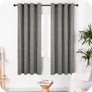 Deconovo Foil Printed Thermal Curtains 55 x 54 Inch Light Grey 2 Panels Super Soft Ring Top Blackout Curtains for Bedroom