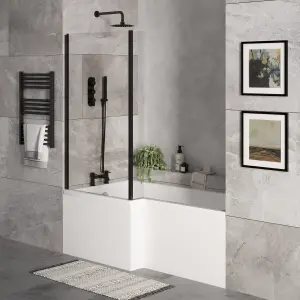 1700mm Left Hand Bathtub, Front Panel and Fixed Screen - Black