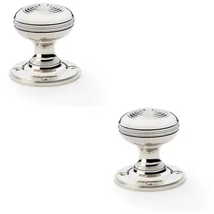 2 PACK - SOLID BRASS Classic Ringed Mortice Door Knob - Polished Nickel 50mm Diameter