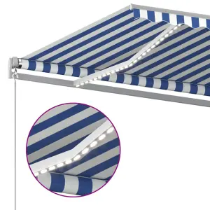 Berkfield Manual Retractable Awning with LED 600x350 cm Blue and White