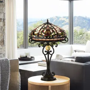 BELOFAY 16 inches Real Tiffany Table Lamps, Stained Glass Handmade Tiffany Vintage Bedside Table Lamps 30 inches Height