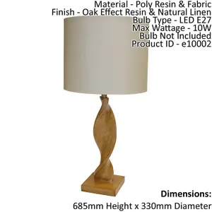 Table Lamp Oak Effect Resin & Natural Linen 10W LED E27 Base & Shade