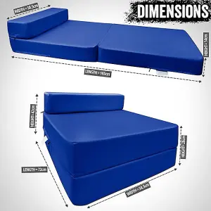 Fold Out Single Z Bed Futon Sofa Chair Mattress - Dark Blue