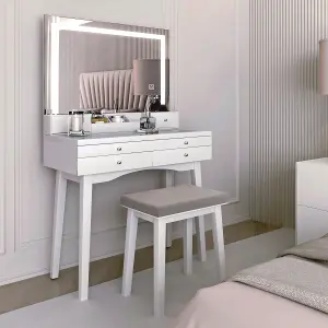 Madison White Dressing Table with Large Mirror Framed with LED Light