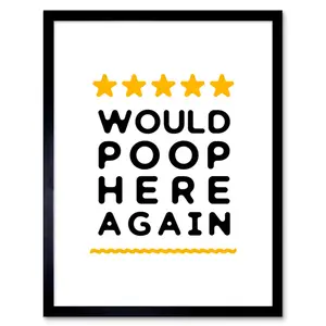 Loriell Funny Bathroom Review Sign Five Stars Would Poop Here Again Funny Toilet Decor Artwork Framed Wall Art Print 9X7 Inch