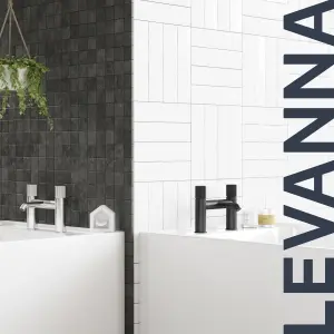 GoodHome Levanna Matt Black Deck-mounted Manual Double Bath Filler Tap