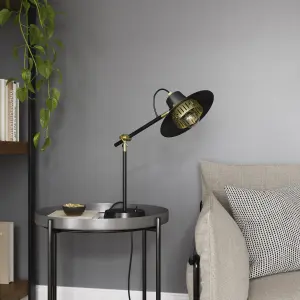 GoodHome Delagoa Industrial Matt Black & gold Table lamp