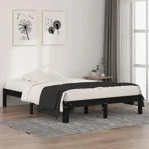 Berkfield Bed Frame Black Solid Wood 135x190 cm Double