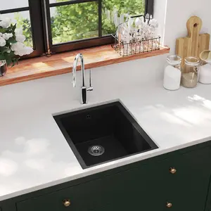 Berkfield Kitchen Sink with Overflow Hole Black Granite