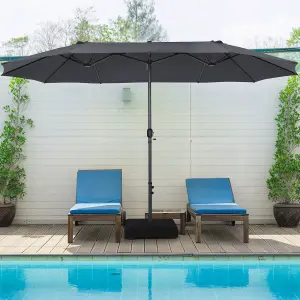 Costway 4.5m Double-Sided Parasol W/ Base and Crank Outdoor Twin Large Patio Umbrella