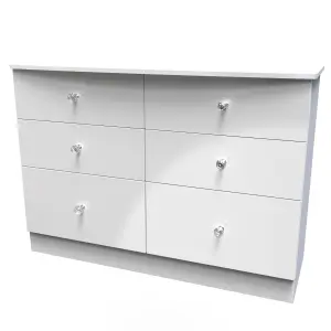 Broadway 6 Drawer Wide Chest with LED lights in White Gloss (Ready Assembled)