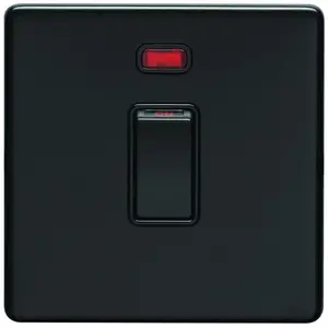 1 Gang 20A Single Light Switch & Neon SCREWLESS MATT BLACK 2 Way Rocker Plate