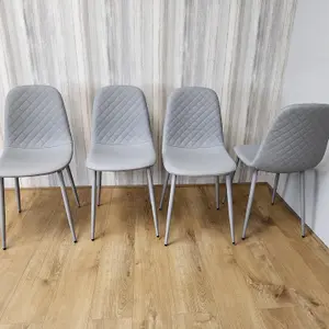 Dining Chairs Set Of 4 Faux Leather Padded Gem Grey Kitchen Dining Room