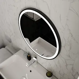 Harper & Harlow 800x800 Lyra Matt Black LED Illuminated Round Bathroom Mirror