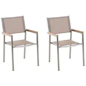 Set of 2 Garden Chairs GROSSETO Stainless Steel Beige