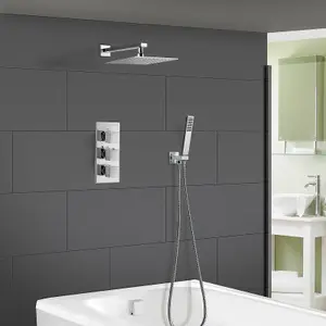 Nes Home Olive Square 3 Way Concealed Thermostatic Shower Mixer Set ,Shower Head, Handset, Bath Filler & Waste