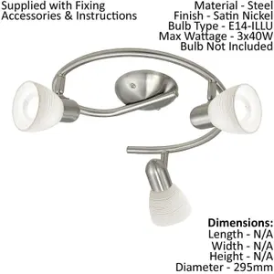 Flush Ceiling Light Satin Nickel Shade White Glass Wipe Technique Bulb E14 3x40W