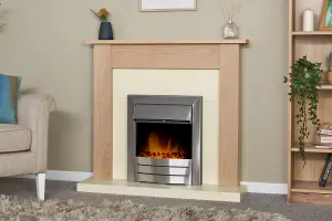 Adam Southwold Fireplace in Oak & Cream with Colorado Electric Fire in Brushed Steel, 43 Inch