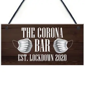 Red Ocean The Corona Bar Lockdown Sign Novelty Bar Hanging Sign Man Cave Gift For Him