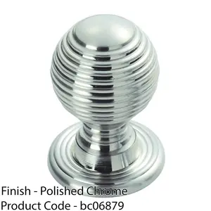 Reeded Ball Door Knob - 35mm Polished Chrome Lined Cupboard Pull Handle & Rose