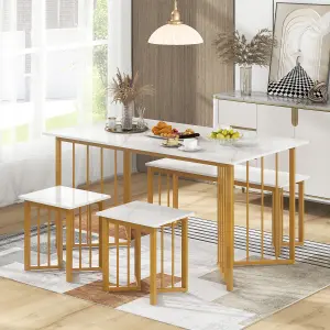 COSTWAY 4 Piece Dining Table Set Rectangular Kitchen Table with Bench & 2 Stools