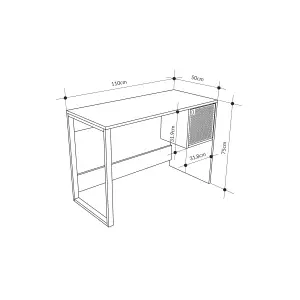 Decortie Model-4 1100(D)cm Computer Desk Oak, Black Wood Workstation PC Work Table Office Gaming Desk Shelf with Black Metal Leg