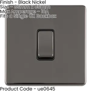 1 Gang Single 10A INTERMEDIATE Light Switch SCREWLESS BLACK NICKEL Metal Rocker