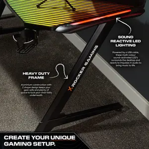 X-Rocker Jaguar RGB Gaming Desk, 150x60cm Large Gaming Desktop with FREE Mousepad - BLACK