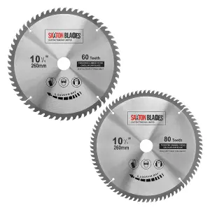 Saxton TCT260MXB TCT Circular Saw Blades 260mm 60T & 80T x 30mm Bore + 16, 20 and 25mm Reduction Rings Pack of 2