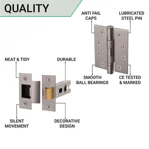 AFIT Satin Stainless Steel Return To Door Lever on Rose Handle Latch Kit - 76mm Hinges 66mm Latch