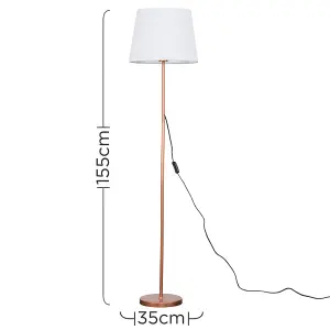 ValueLights Modern Standard Floor Lamp In Copper Metal Finish With White Tapered Shade