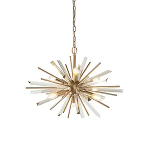 Luminosa Salerno 6 Light Ceiling Pendant Antique Brass Plate With Champagne Glass