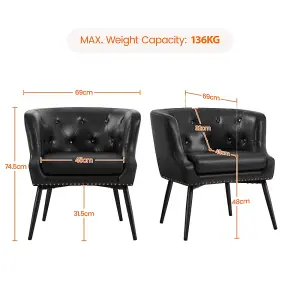 Yaheetech Black Button Tufted Faux Leather Armchair with Metal Legs