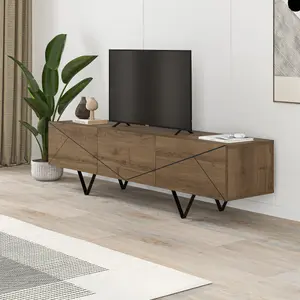 Decortie Modern Jakomen TV Unit Dark Oak Effect w 3-Door Storage TV Cabinet 160(W)cm TV Furniture