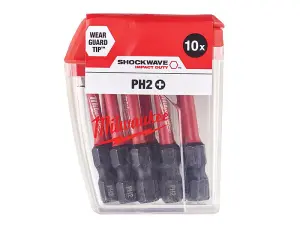 Milwaukee SHOCKWAVE PH2 x 50mm Impact Duty Screwdriver Bits Pack 10 4932472048